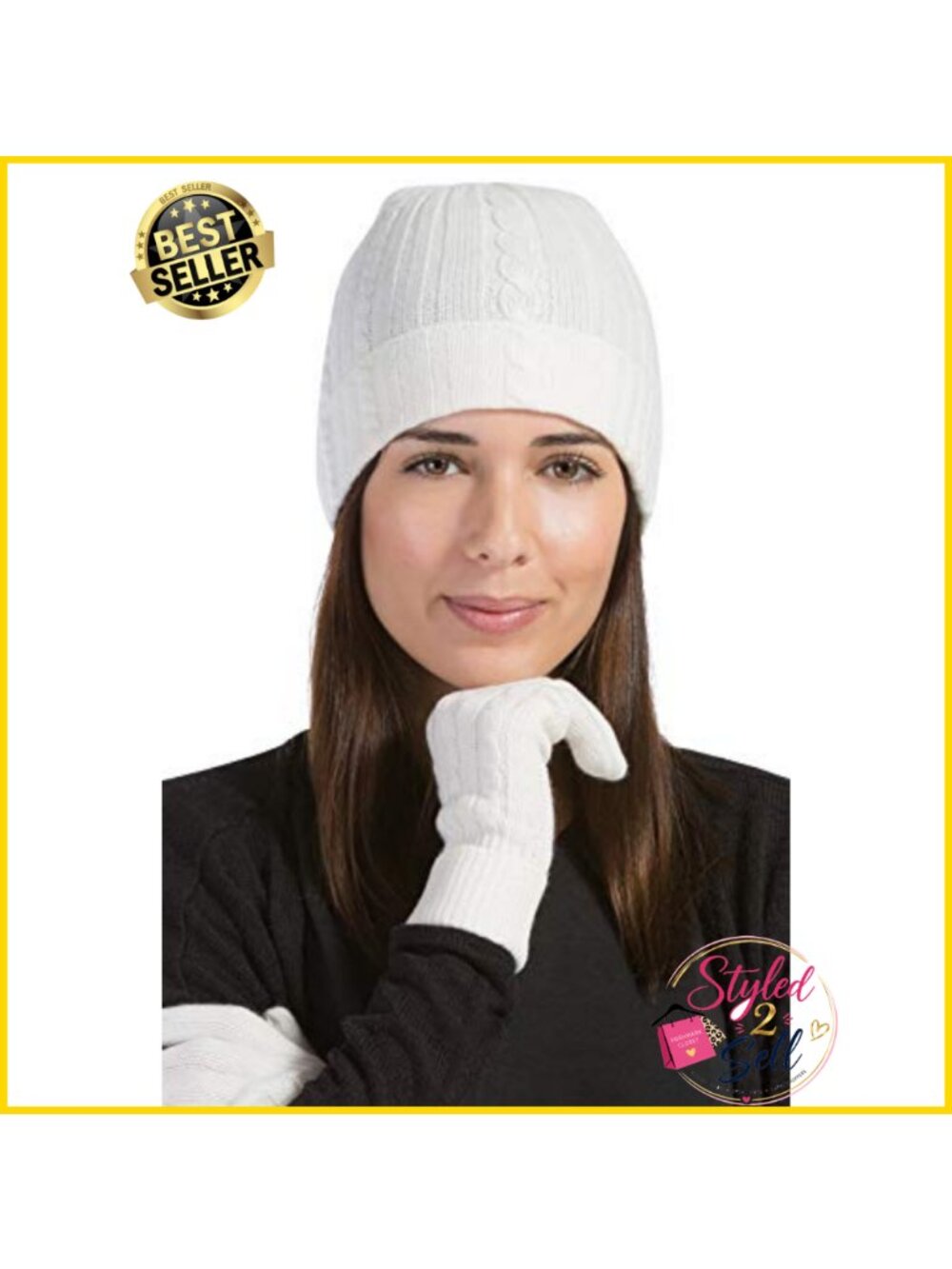 100% Pure Cashmere Cable Knit Hat & Glove Set